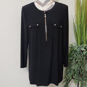 Anne Klein Black Long Sleeve Blouse with Gold Zipper